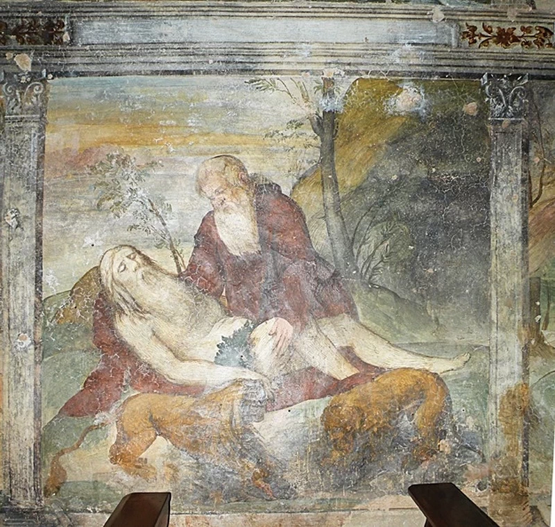 Il Romanino-176-Sant'Onofrio di Bovezzo (Bs), Morte di Sant'Onofrio, assistito da Pafnunzio, Attribuita ad Altobello Melone